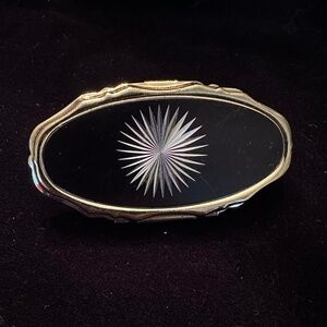 Unique Vintage Lipstick Mirror Scarf Slide Clip Black with Gold